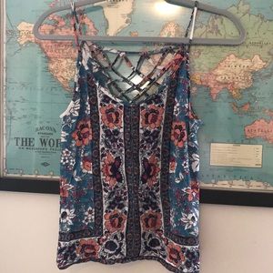Floral Patterned Cross-Strap Back Tank